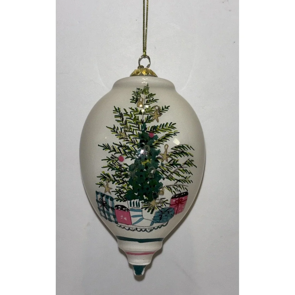 Pier 1 Li Bien Merry Christmas 2019 Tear Drop Glass Holiday Tree Ornament